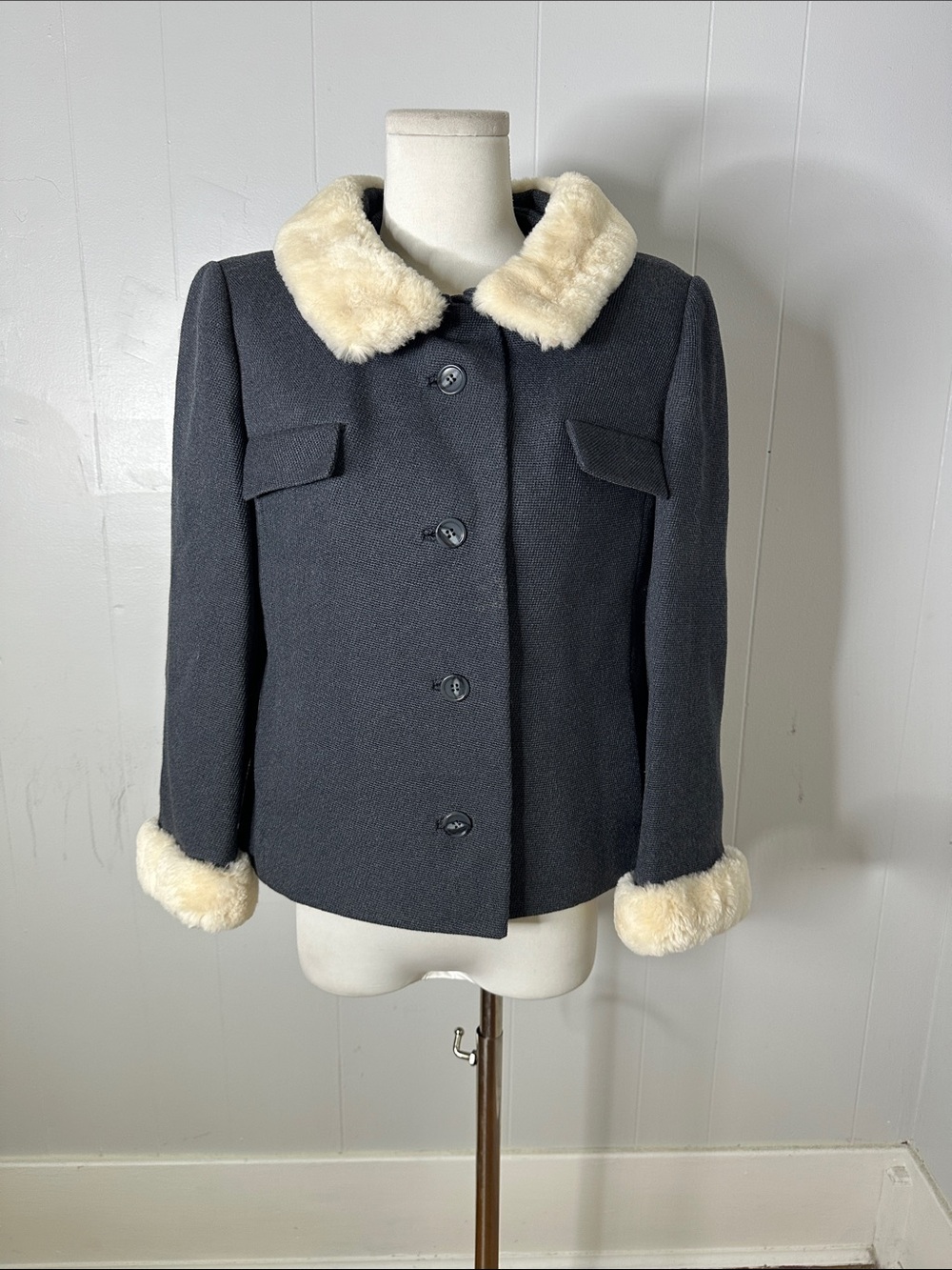 Vintage 50s Rothschild Fur Trimmed Wool Blazer Jacket